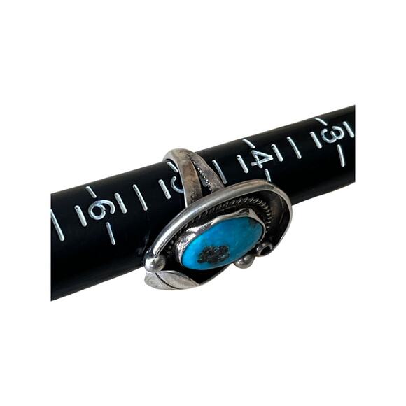 Vintage Turquoise Ring, Blue Turquoise Leaf Ring Sz 5 - Picture 3 of 6